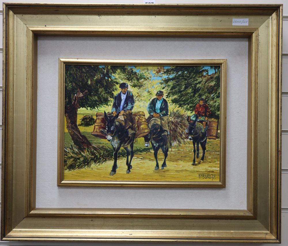 Fabbro, oil on canvas, Horseman going to market, signed and dated 78, 29 x 39cm